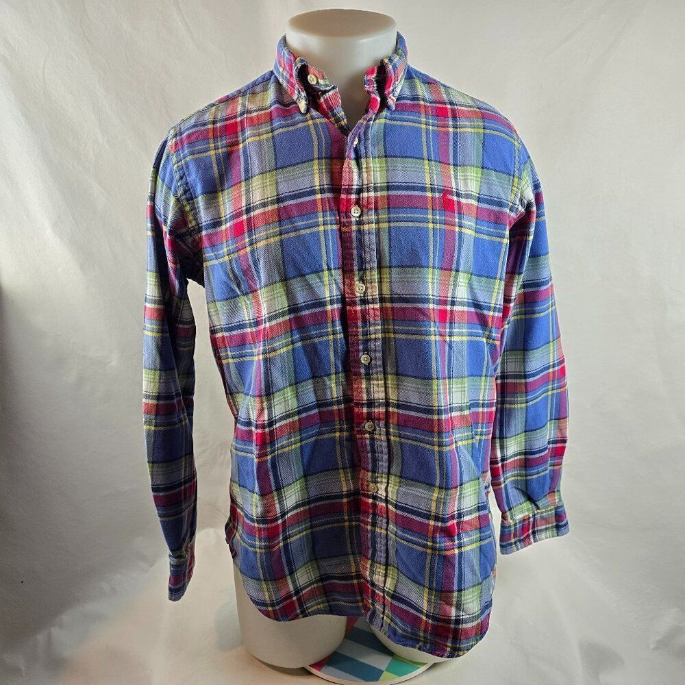 Ralph Lauren Shirt Mens Medium Plaid Lightweight Flannel Button Down Casual Pony